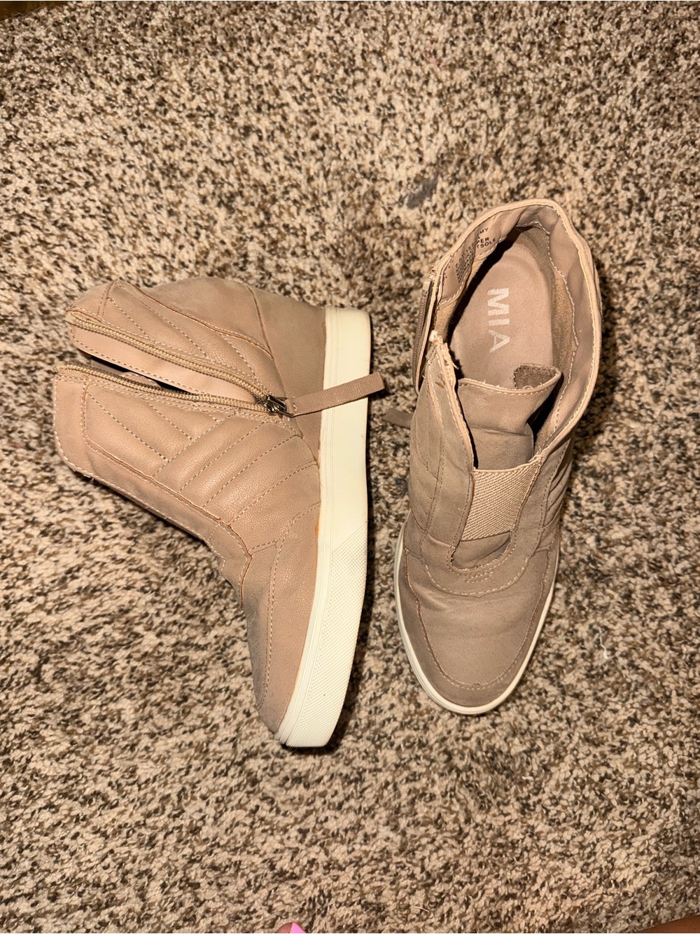 MIA Women's Taupe Hidden-Wedge Slip-On Sneakers with Side Zip